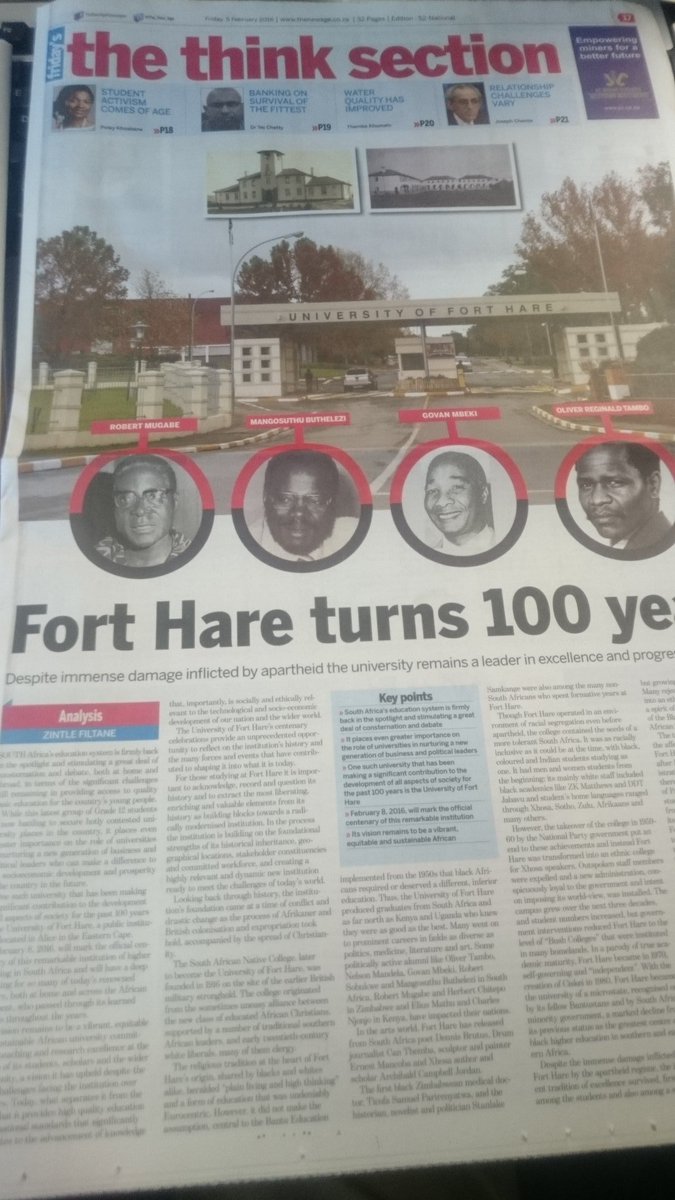 Beautiful piece in @The_New_Age this morning about #Forthare100...  <a href="/zintle/">Thulani Masangwana</a>