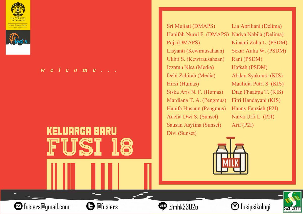 Selamat untuk nama-nama yang tertera di bawah ini, kamu terpilih menjadi pengurus Fusi 18! Kalian semua hebat! :D