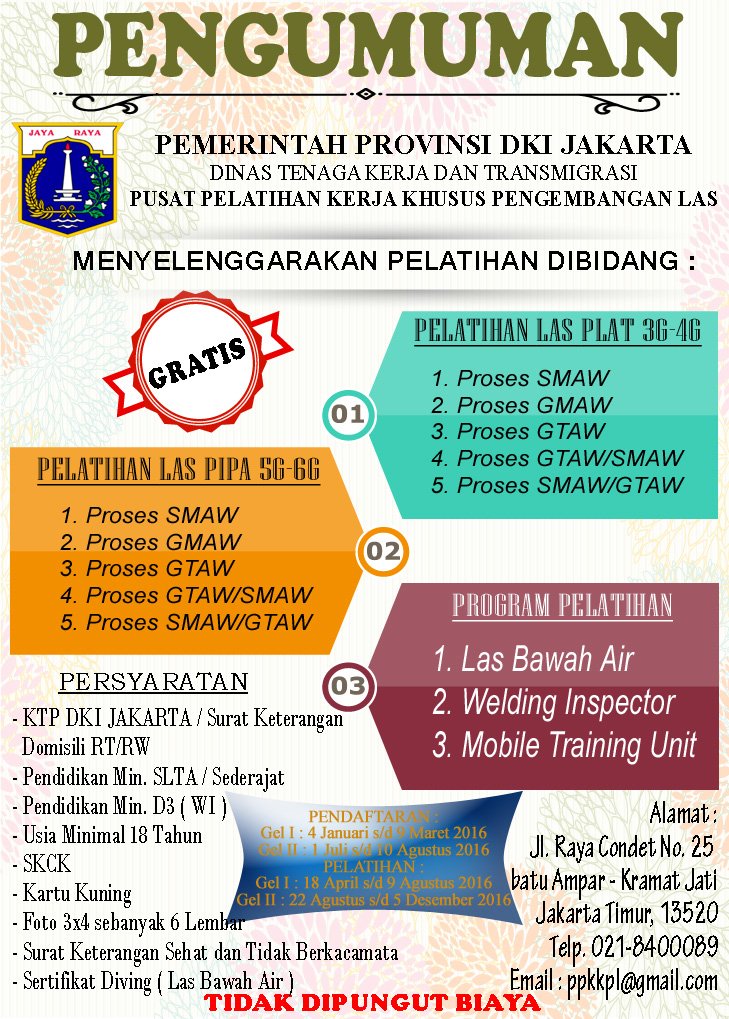 BeritaJakarta's tweet photo. Pemprov DKI Jakarta Membuka Pelatihan Kerja Khusus Pengembangan Las. Gratis !! https://t.co/nkB7SQfu8N