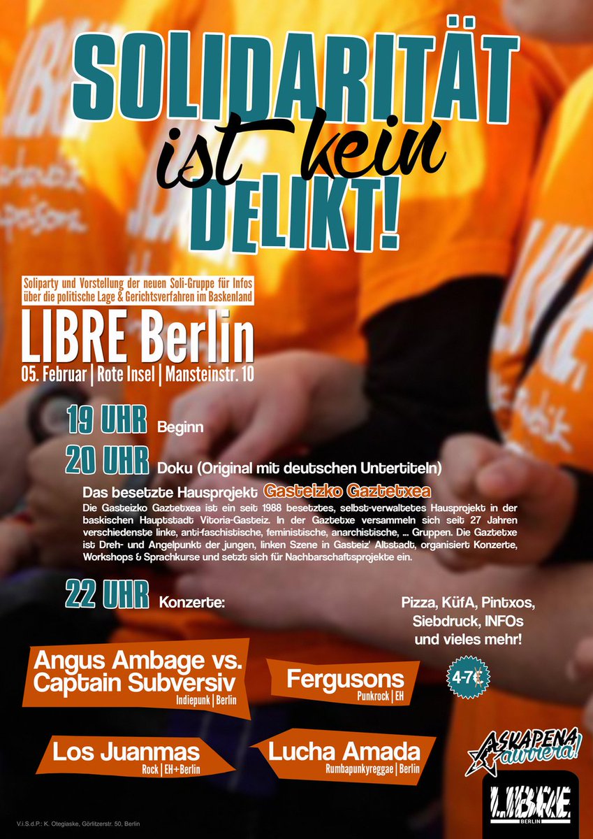 Gaur LIBRE Berlin ekimena aurkeztuko dugu Berlinen <a href="/GasteizGaztetxe/">Gasteizko Gaztetxea</a> <a href="/naiz_info/">naiz:</a> <a href="/berria/">Berria.eus</a> <a href="/argia/">ARGIA</a> <a href="/EleakMugimendua/">Eleak Mugimendua</a>