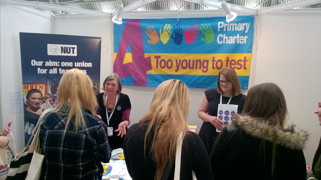 PrimaryCharter's tweet photo. Loads of interest in #4TooYoungToTest stall @NurseryWorld show. @NUTonline https://t.co/G5wuuKLFE5