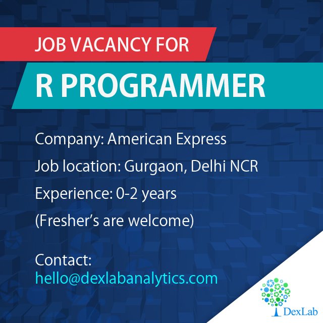 Dexlabanalytics's tweet image. If you are an #RProgrammer with matching skills then apply now bit.ly/1iN9gow