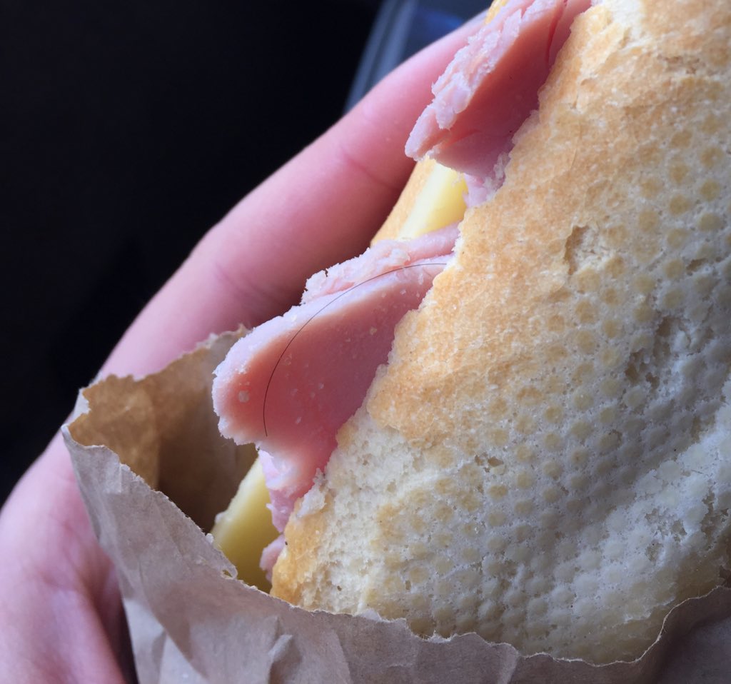 NatalieeeT's tweet photo. @UpperCrust_uk just found a black hair in my upper crust baguette purchased from Leeds train station today Eww! https://t.co/JiTkp3xyKJ