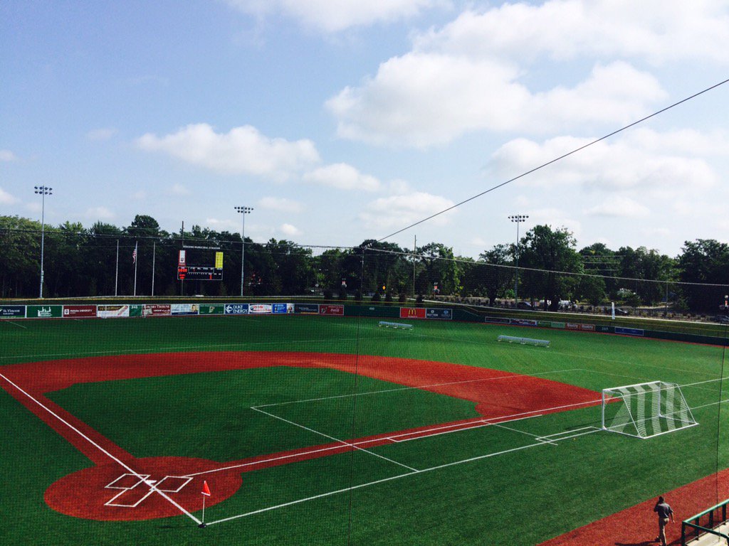 KokomoMantisFC's tweet photo. The soccer pitch looks great on the turf at Kokomo Municipal Stadium. Our 1st home game is May 20th. #MantisFC https://t.co/QRB04Xhn5Q