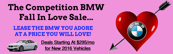 CompetitionBMW's tweet photo. Fall In Love with a BMW-The @CompetitionBMW early Valentines Day sale. #competitionbmw #bmwdeals #fallinlove #bmw https://t.co/T68dHLBP8L