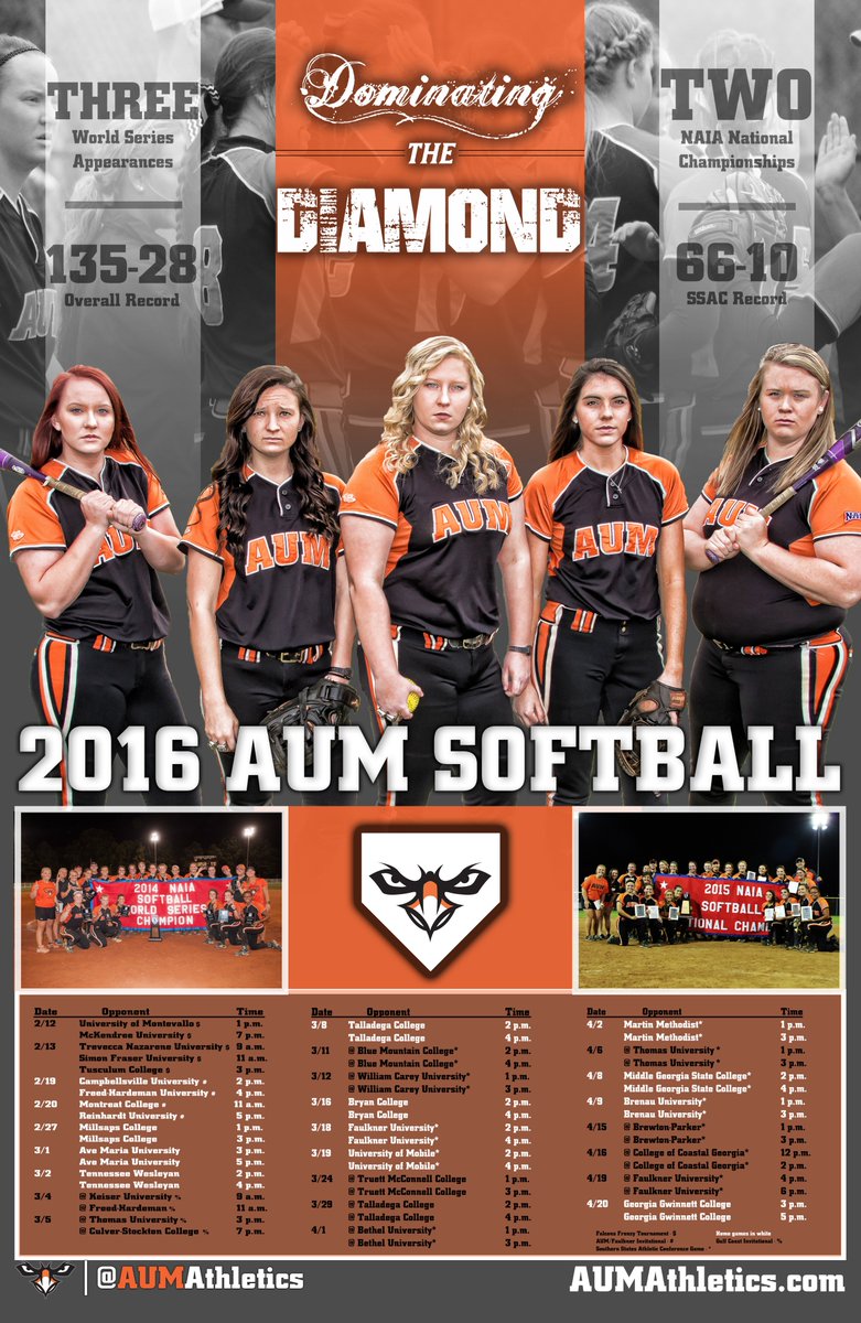 AUMathletics's tweet image. Check out the 2016 softball poster. Download yours here: bit.ly/1ocW7s7 #WeAreAUM