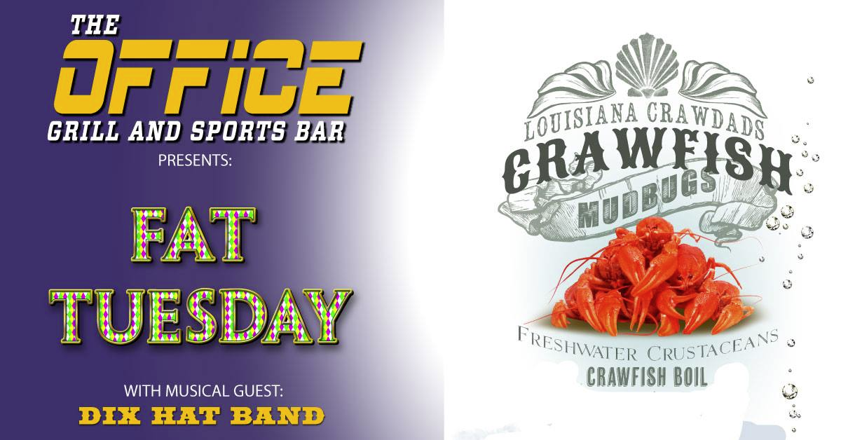TheOfficeBarLBK's tweet photo. Annual #FatTuesday Crawfish Boil with special guest @Dixhatband! Who's ready?! https://t.co/kIeMRGAC9V