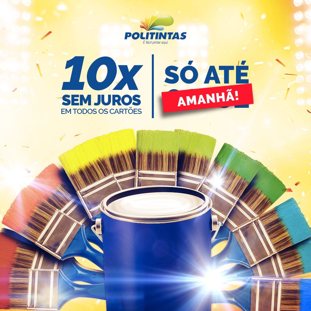 politintas's tweet photo. Você só tem até AMANHÃ para comprar tudo em 10 X sem juros na Politintas! #VemPraPolitintas #MasCorre #TaAcabando https://t.co/V9C4LxIipT