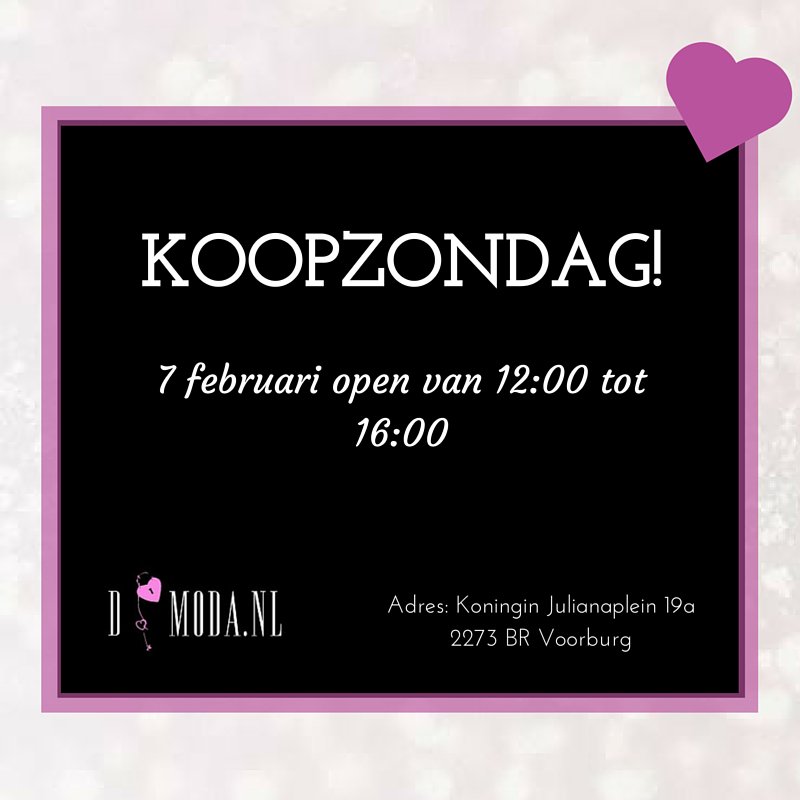 DModa_nl's tweet image. 7 februari 2016 is het weer #koopzondag bij @DModa_nl. Wij staan van 12:00 tot 16:00 voor u klaar! #shoppen