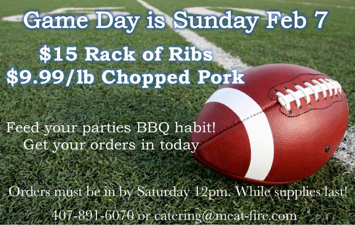You've got till noon tomorrow! Get your orders in 407-891-6070 #BBQ #ribs #Super Bowl #smokedpork