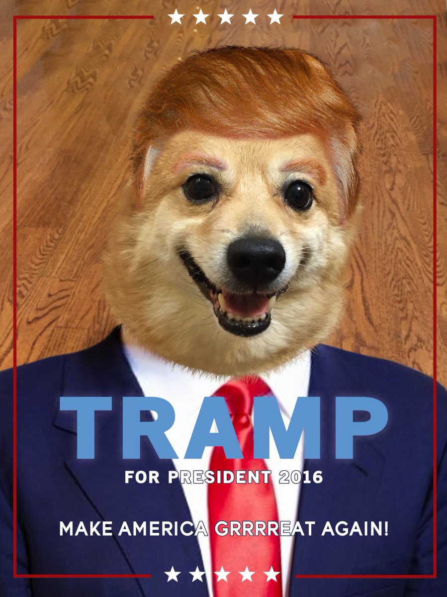 lovely_lebo's tweet photo. I finished this piece last night. I call it "Dogald Tramp for President 2016" #betterthantrump #hecouldwin #psfun https://t.co/1wYP2QFmes