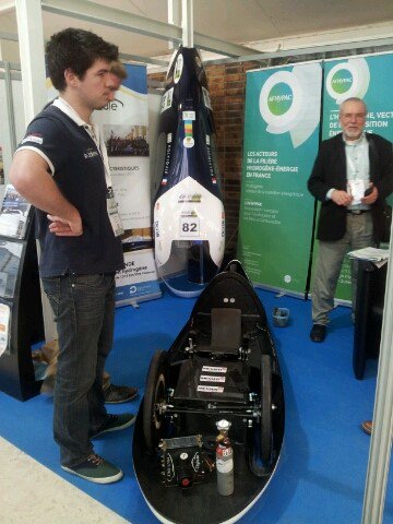 Hyvolution's tweet photo. Polyjoule, le prototype de  véhicule hydrogène de Polytech Nantes sur le stand de l' @afhypac #polyjoule https://t.co/ICsTJ2V4mB
