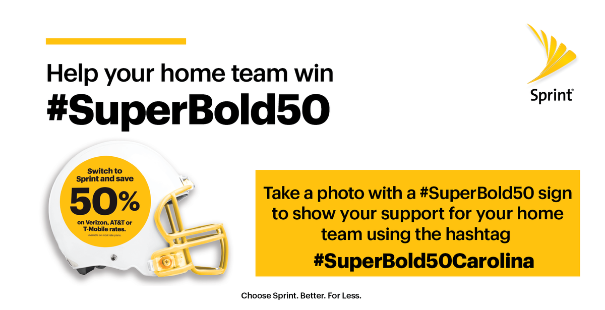 SprintCarolinas's tweet photo. Who's going to win? Show us your team pride! Be sure to tag @SprintCarolinas &amp; use #SuperBold50Carolina Pls RT! https://t.co/1rbl7cPB8m