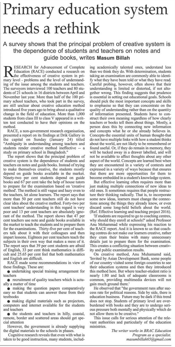 race_bangladesh's tweet image. Article basedOn @race_bangladesh&apos;s researchOn #CreativeMethod in #PrimaryEducation by education specialist fromBRAC.