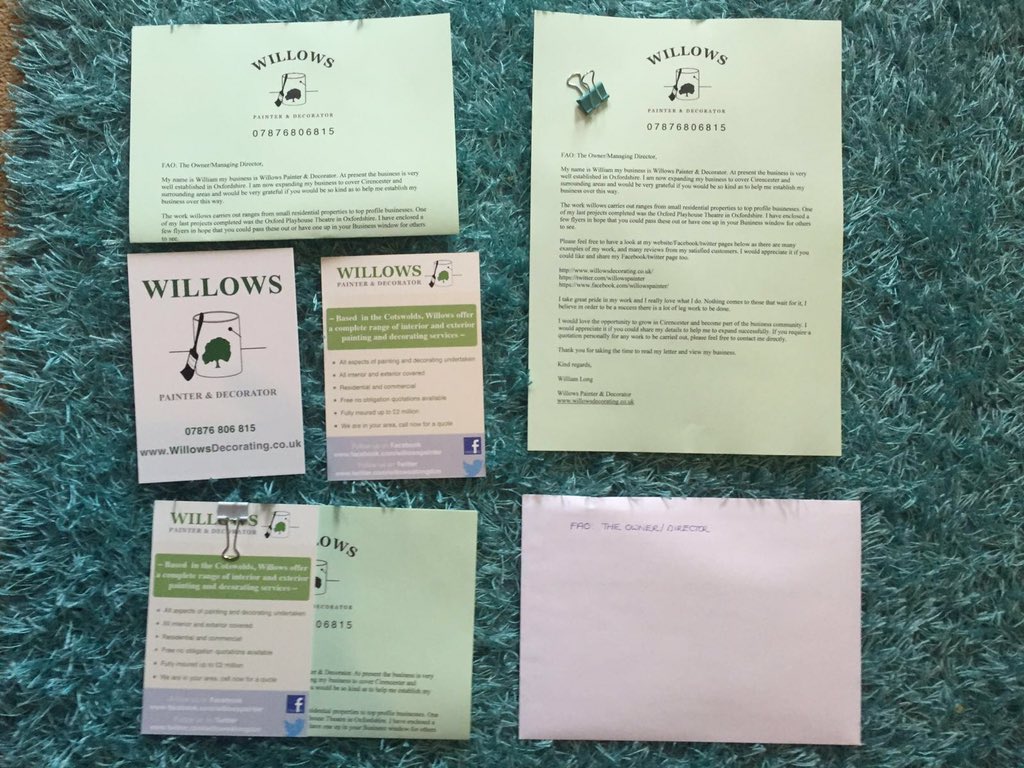 Currently sending out letters to new companies. Got to build up the business locally