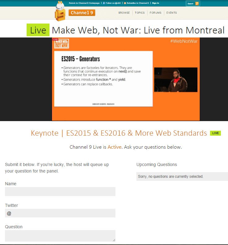 fboucheros's tweet image. Cannot be @Montreal today for #webnotwar event? Watch it live online on @ch9. You can even ask questions!