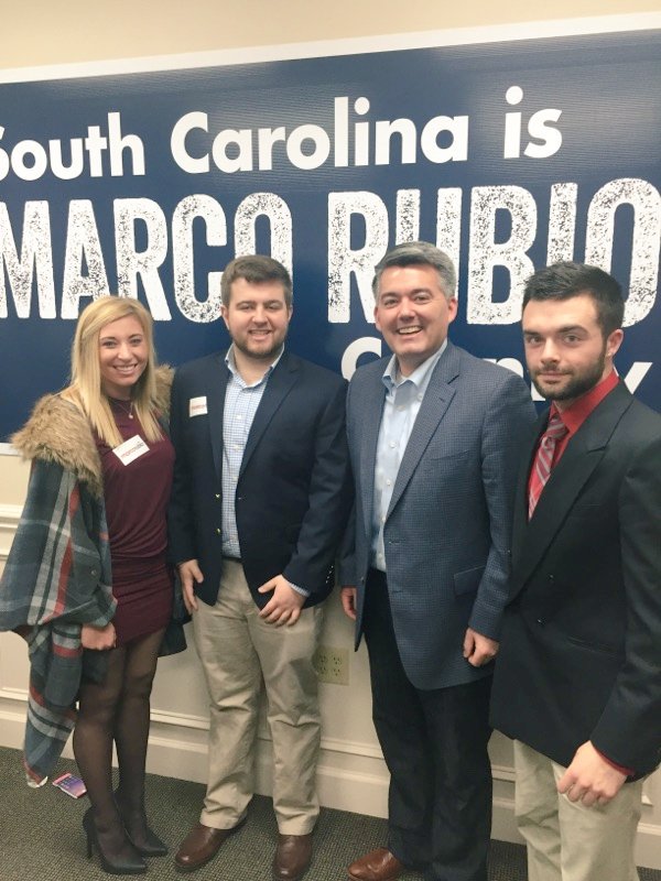 CCURepublicans's tweet photo. CCUCR's PR Director Kevin Hughes &amp; Club Member Jacob Seay along side Colorado Senator @CoryGardner! #Marcomentum https://t.co/KdJXqYf8uj