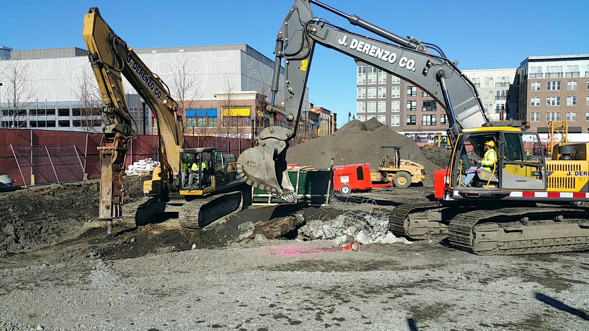 CCinSomerville's tweet photo. @JDerenzoCos continued with site work yesterday here @AtAssemblyRow before the snow hit this morning! #CAT #330DL https://t.co/c9vG4RRCm9