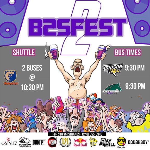donaducci's tweet photo. Shuttle Info πππ
#B2SFEST2 Tonight π
For Last Min $10 WristBands
Txt #Bands to (240) 274-3583
#TU #MSU #CSU #SU https://t.co/MK64vTXGfE