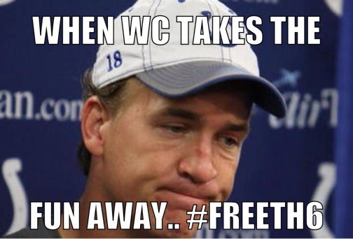K_Gursky34's tweet photo. Even with the Super Bowl 3 days away.. Peyton Manning is broken up about the situation.. #FreeTH6 https://t.co/TJAfecNpR7