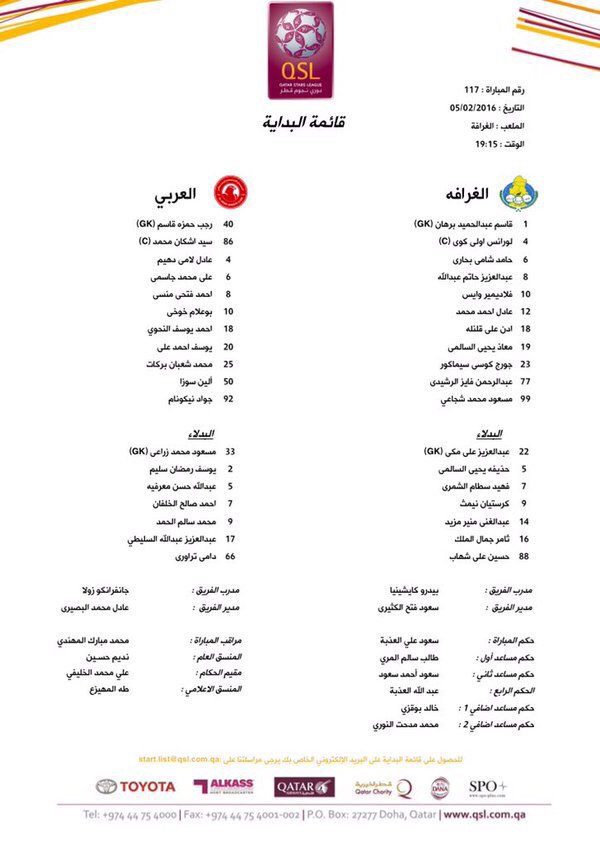 ALGHARAFA_SPORT's tweet photo. تشكيلة الغرافة أمام العربي : https://t.co/Pm2VtBFykT