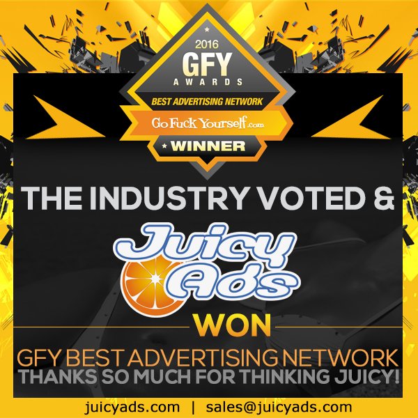 Thank you very much for your support! Our 3rd GFY award, such an honor ! @officialGFYcom #winner #traffic<a href="/tag/winner"class="tags"><span>#winner</span></a><a href="/tag/traffic"class="tags"><span>#traffic</span></a><a href="/tag/adnetwork"class="tags"><span>#adnetwork</span></a>