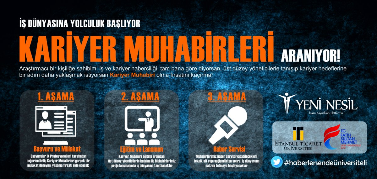 yeninesilik's tweet photo. Kariyer Muhabirleri Arıyoruz! #haberlersendeüniversiteli

Detaylı bilgi ve başvuru için; https://t.co/kDKYnkIwvj https://t.co/dmT5WUFV0W