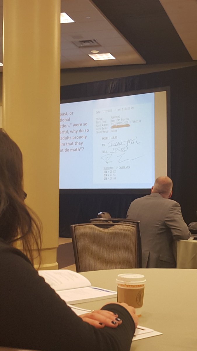 mathapprentice_'s tweet image. #NCTMinst great keynote from @mlarson_math  "so many people think math is a fixed ability." #realreceipt #icantmath
