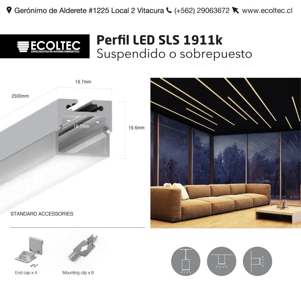Ecoltec_cl's tweet photo. Nuevo Perfil LED SLS 1911k suspendido o sobrepuesto! #perfil #led #linear #lighting #iluminacion #cintaled https://t.co/Ofhmp5EA3w