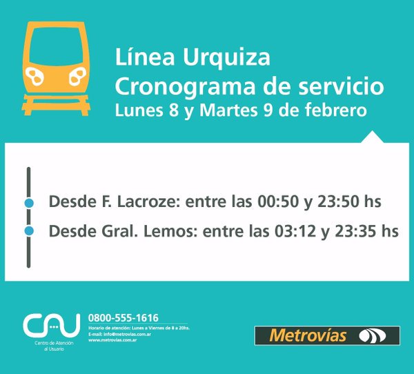GestionMSM's tweet photo. #Atención #transporte usuarios del #TrenUrquiza les dejamos cronograma del servicio durante los #FeriadosDeCarnaval https://t.co/fCsYK7rwy7