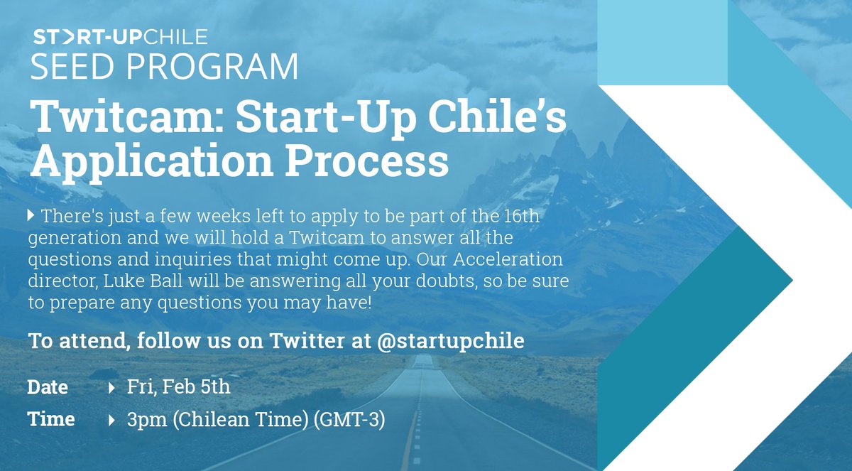 startupchile's tweet image. REMEMBER! TODAY is our #Twitcam at 3pm (GMT-3)! In about 1 hour we will share the link to follow the broadcast!