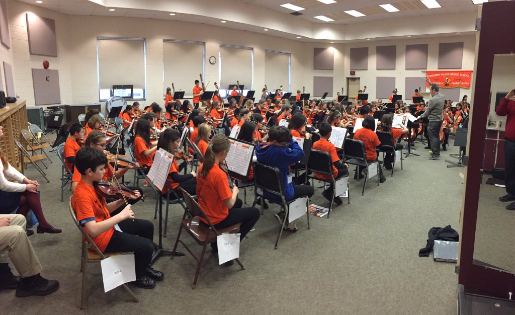 Richard Vanstone conducting the Elementary Strings at the PMEA D11 String Fest at Perkiomen Valley MS East.