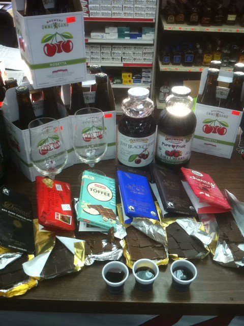 DuvelGeorgia's tweet photo. @BreweryOmmegang #rosetta promo at @Sprayberrybot #cherryjuice paired with #chocolate @theochocolate etc. Now! https://t.co/lF5LgPoL9G