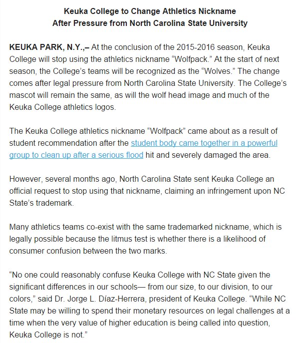 BobLonsberry's tweet photo. Proud of the @KeukaCollege Wolfpack and ashamed of @NCState. The bullies won. https://t.co/pRkSWZmbTh