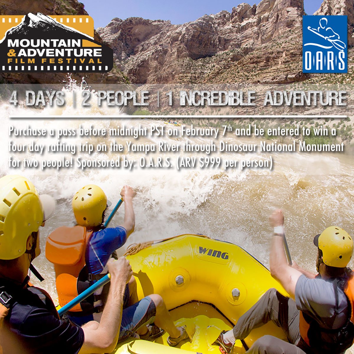 NationalParkFdn's tweet photo. Get a #2016MAFF ticket b4 2/7 &amp; you'll be entered for a chance to win a 4-day rafting trip! https://t.co/aSxXy3okYS https://t.co/G18VyXKc3c