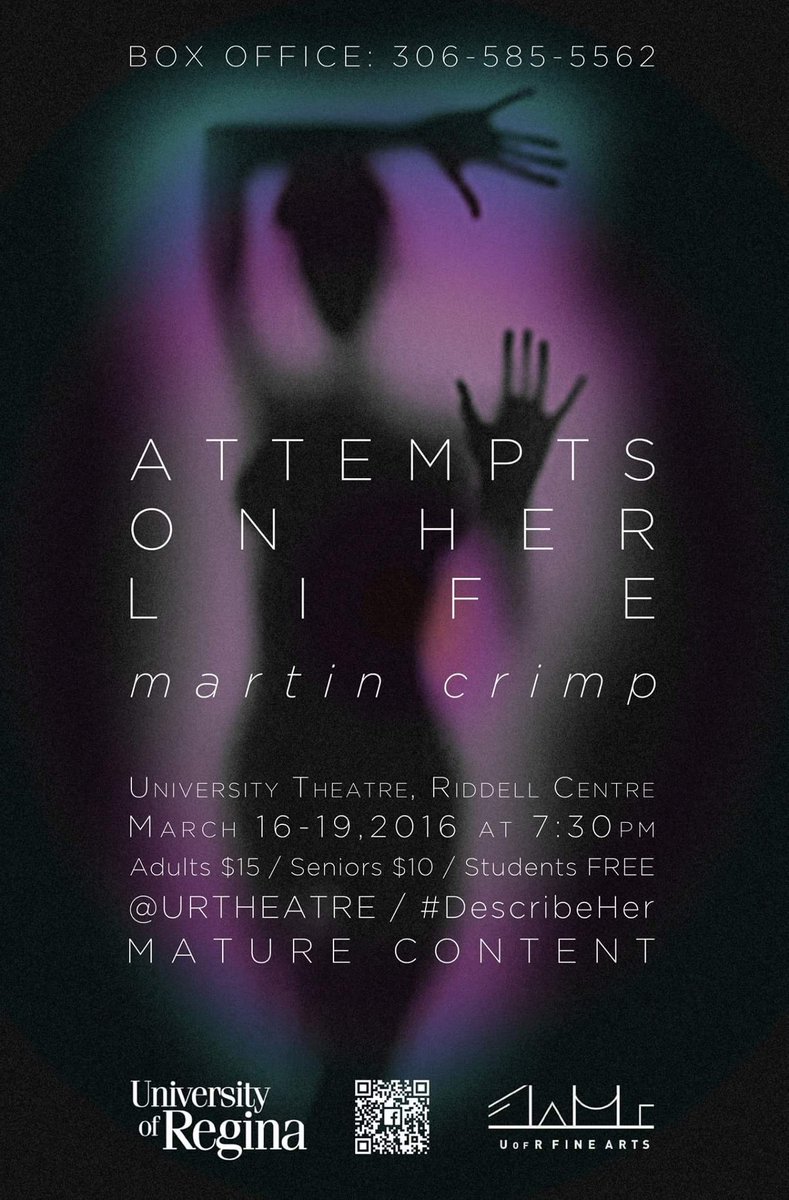 URTheatre's tweet photo. Join us March 16-19 to experience the rollercoaster that is Martin Crimp's Attempts on her Life! #describeHer https://t.co/3HydnotAVY