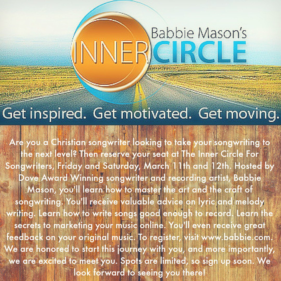 BMasonRadio's tweet photo. Make sure to sign up. Space is limited and going fast! #innercircle #songwriters #mentoring https://t.co/Dh0YjM2fqw https://t.co/dCNh9OBzVR