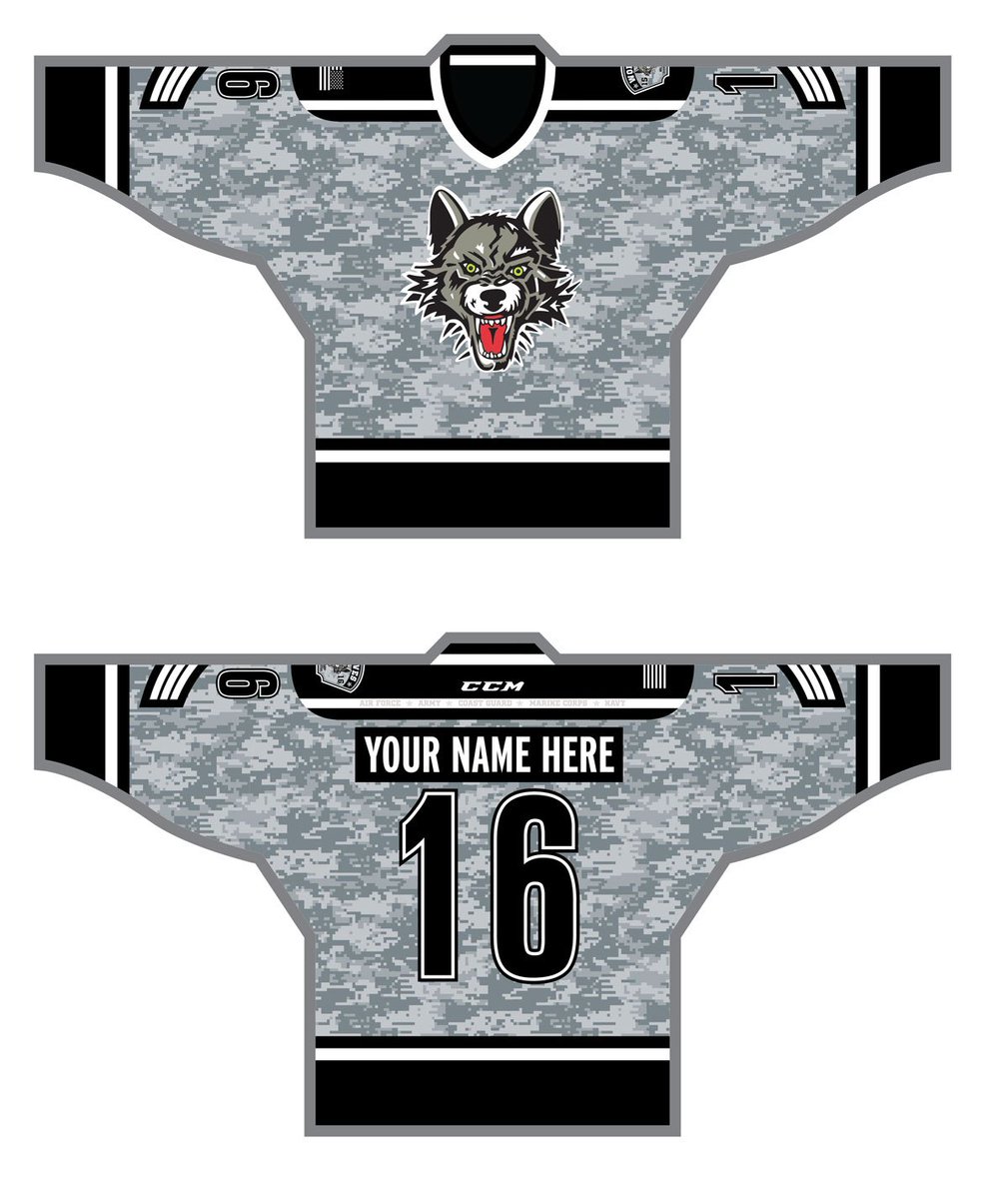 Chicago_Wolves's tweet photo. Your name would look GOOD on our #MilitaryAppreciation jersey. Bidding is open NOW! 

BID: https://t.co/AwFouY4gbx https://t.co/UOcSMSx5nk