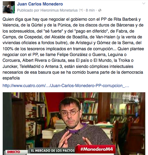 MonederoJC's tweet photo. Quien propone pactar con el PP de la corrupción justifica la corrupción. Ciudadanos lo hace https://t.co/kVFtlkj0Zh https://t.co/5TQ0LcaEts