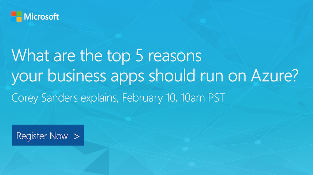 Azure's tweet photo. .@CoreySandersWA shows you the top 5 reasons you benefit from running #MSFT #apps on #Azure: https://t.co/v6osqoBr6U https://t.co/fwvcj2Vk9D