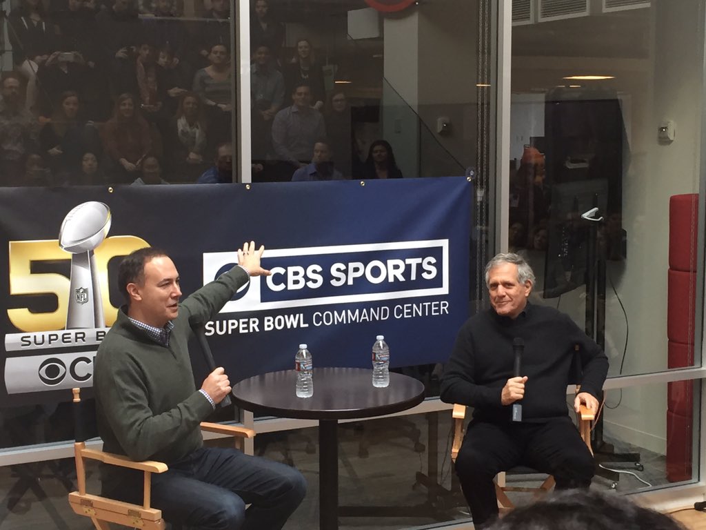 bleuc's tweet image. Feeling the excitement of working at @CBS and #superbowl with new chairman Les Moonves