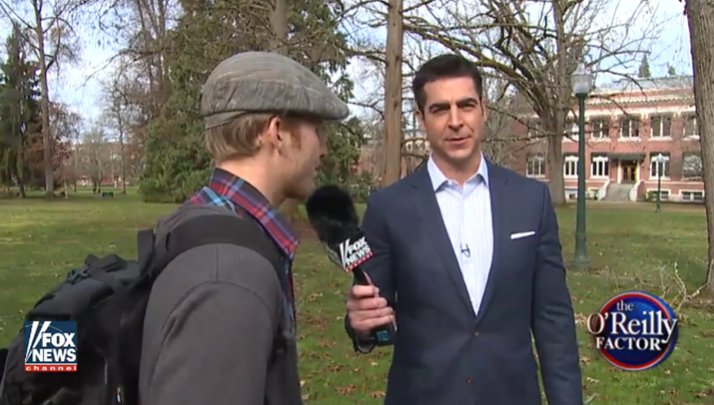 totalfratmove's tweet photo. FOX’s @jessebwatters Makes Bernie Sanders Voters At University Of Oregon Look Like Idiots: https://t.co/cY4yGk4Mep https://t.co/B9VO5qjcYy