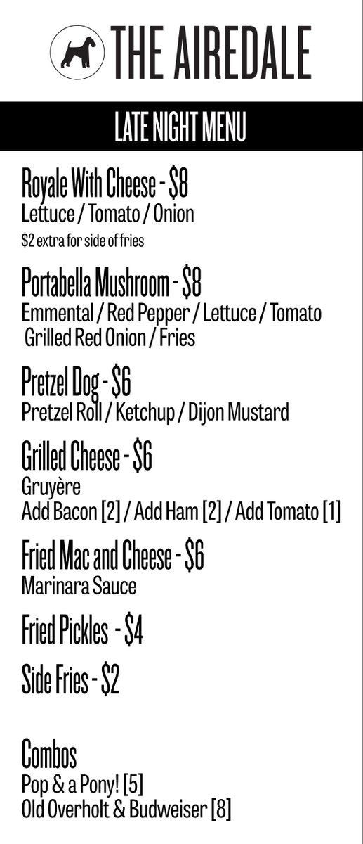 TheAiredaleDC's tweet photo. The Airedale's got your late-night needs covered this weekend! #airedaledc #allfriedeverything #beershotcombos https://t.co/utMqhXmk9T