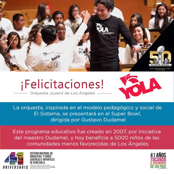 Orquesta inspirada en El Sistema se presenta en el #SuperBowl - bit.ly/1PY2J3n #ElSistemaCumple41
