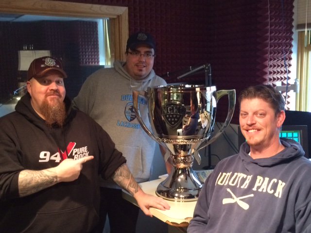 TheNCHC's tweet photo. The #FFTrophyTour & #PenroseCup continue to make the rounds in Duluth w/ media stops at @KQDS_FOX21 @KQDS & @KDAL610 https://t.co/OkGSQTAL2I