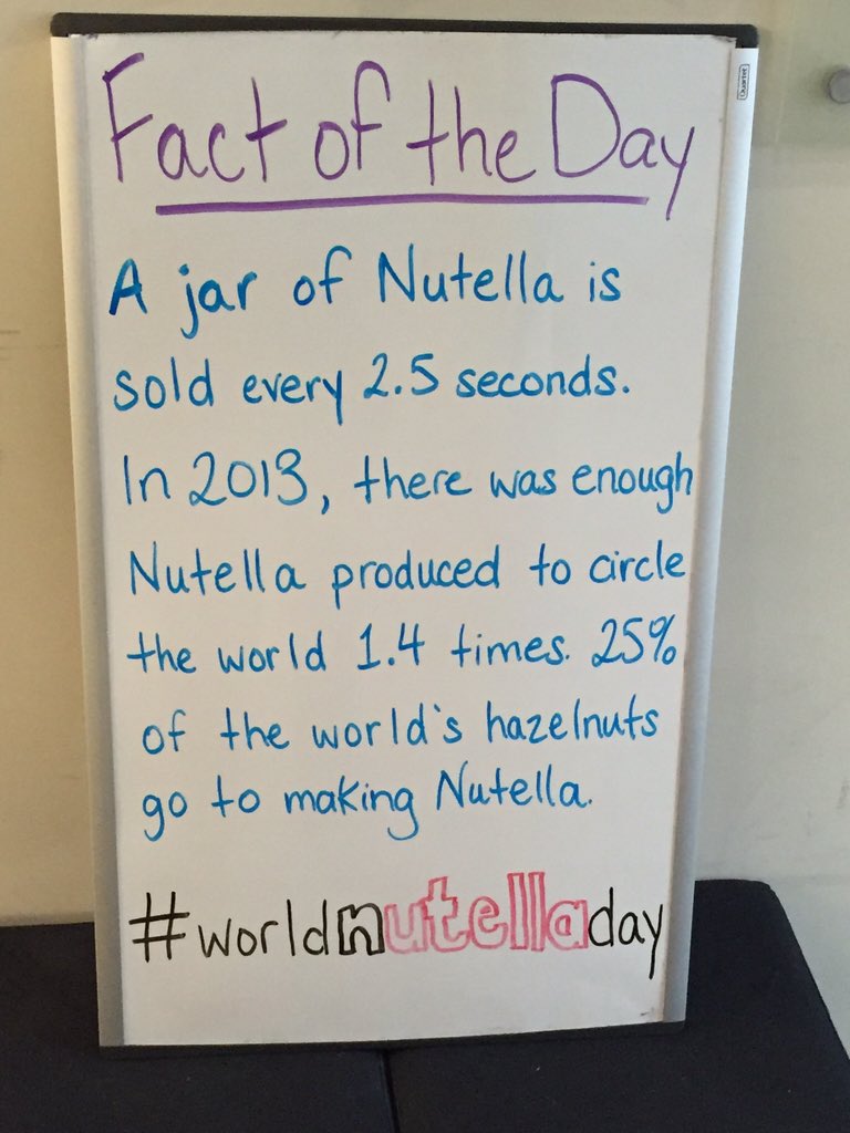 MaRSDD's tweet photo. A jar of #Nutella is sold every 2.5 seconds. #WorldNutellaDay #NutellaDay #401Fact https://t.co/oobqOCOU6r