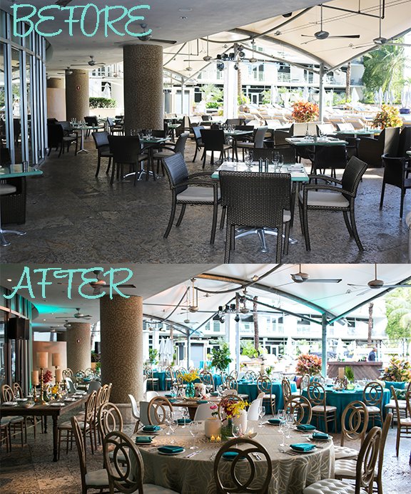 PRASouthFlorida's tweet photo. #beforeandafter of an Old Florida theme #reception at the @RitzCarlton South Beach. #PlanFresh #eventprofs #Miami https://t.co/TC3DDsv76H