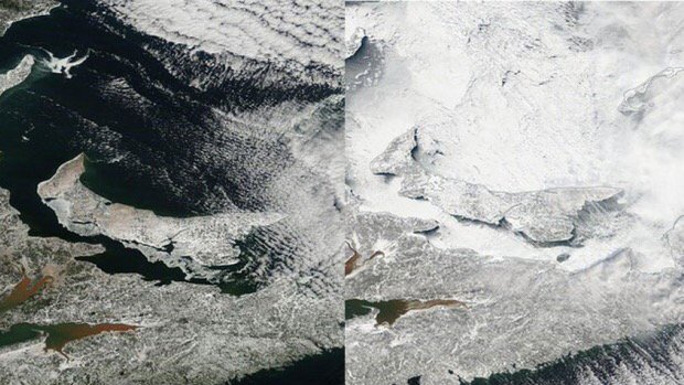 Britter25's tweet photo. NASA images show P.E.I. ice cover today versus last year
https://t.co/nmfN7pcBg9 Wow, what a wild difference! https://t.co/Th7GnbhwmG