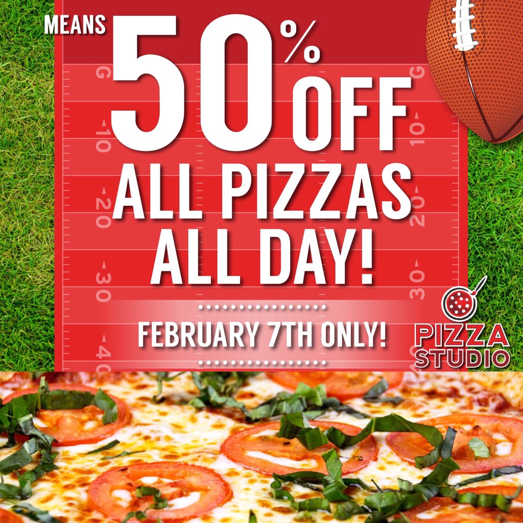 FIGat7th's tweet photo. 50% OFF @MyPizzaStudio #pizza on Sunday! Find it in TASTE Food Hall at #FIGat7th. #football #SuperBowl #dtla https://t.co/QTNesnqjol