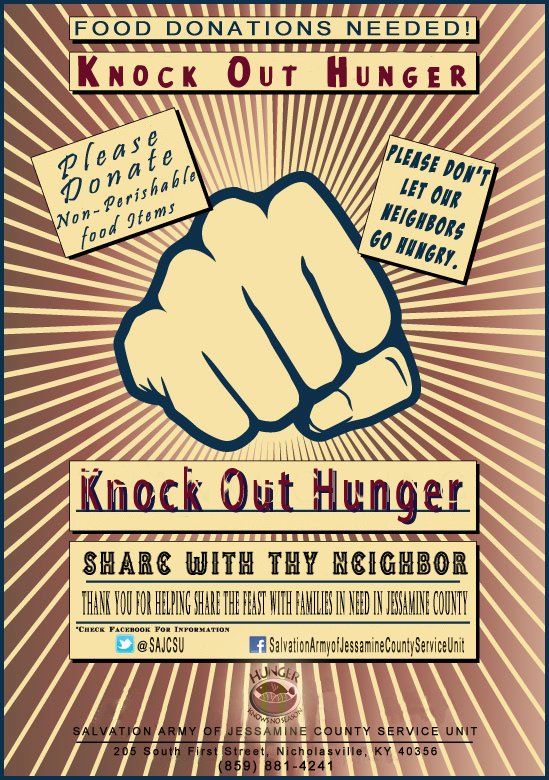 SAJCSU's tweet image. Help Knock Out Hunger in Jessamine Co. #filltheshelves #JessamineCountyServiceUnit (205 S 1st Street, Nicholasville)